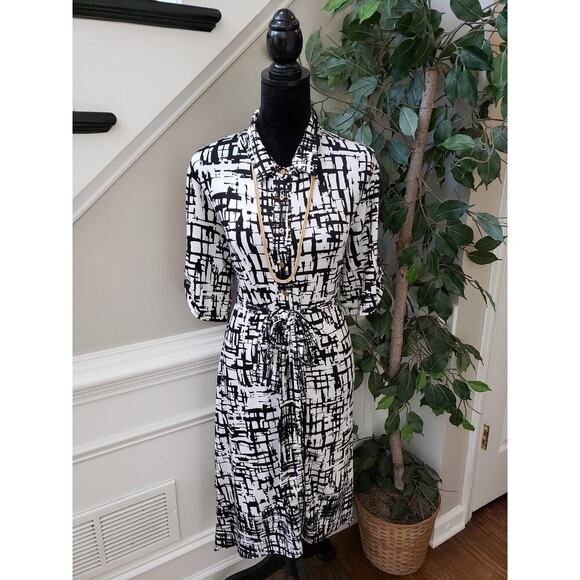 Perseption Concept A Line Shirt Dress Women's XL White Black Button Through - Picture 1 of 12